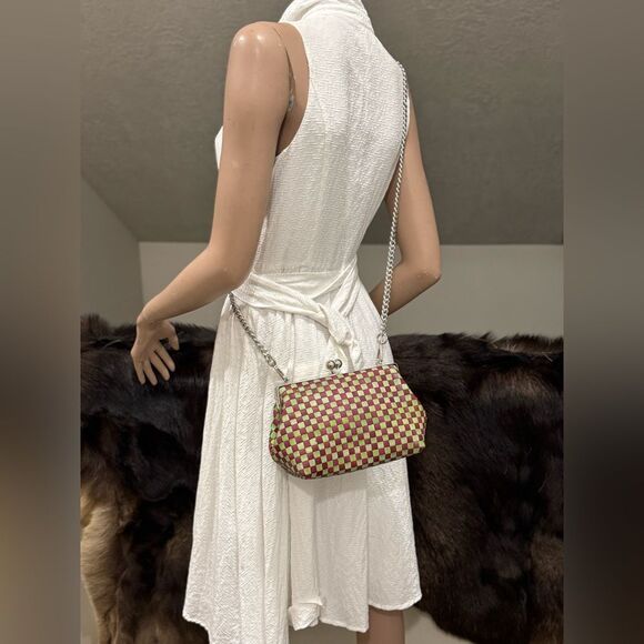 Colocrblock Woven Cowhide Handmade Metal Frame & Kisslock Box Bag,  Crossbody - Picture 4 of 12